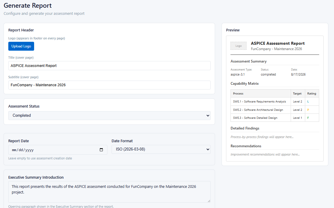 Censopus report generation screen with a live report preview
